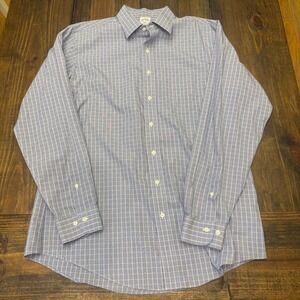 Brooks Brothers 1818 Regent Dress Shirt Mens 16.5 32/33 Blue Windowpane Non-Iron